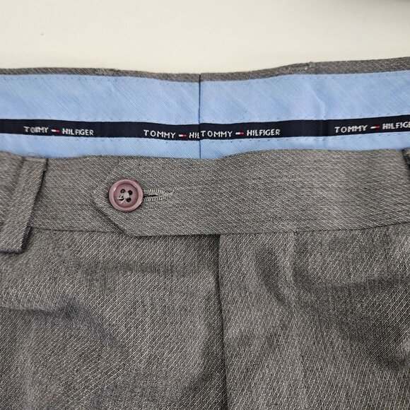 Tommy Hillfiger Mens Gray Dress Pants W36 X L32 Flat Front Buttoned Back Pockets - Picture 7 of 10